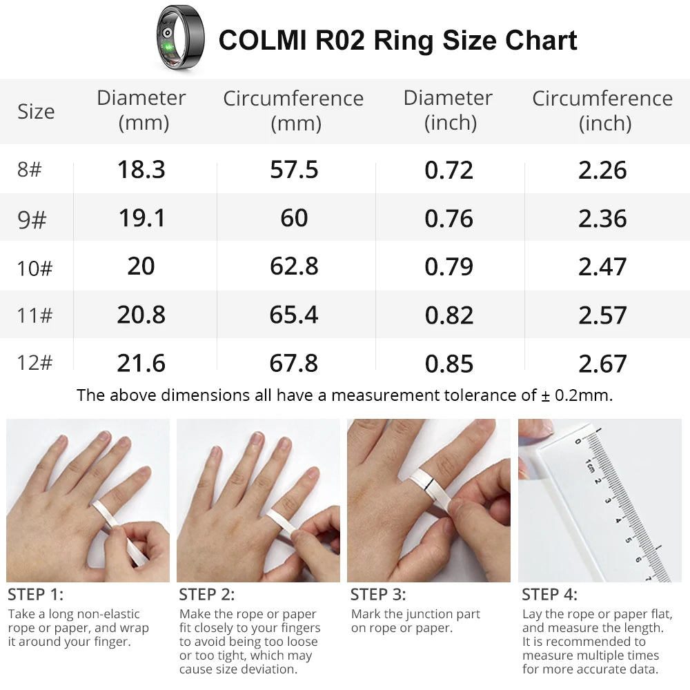 COLMI R02 Smart Ring Militärqualität Titanstahlgehäuse Gesundheitsüberwachung IP68 & 3ATM Wasserdichte Multisportmodi